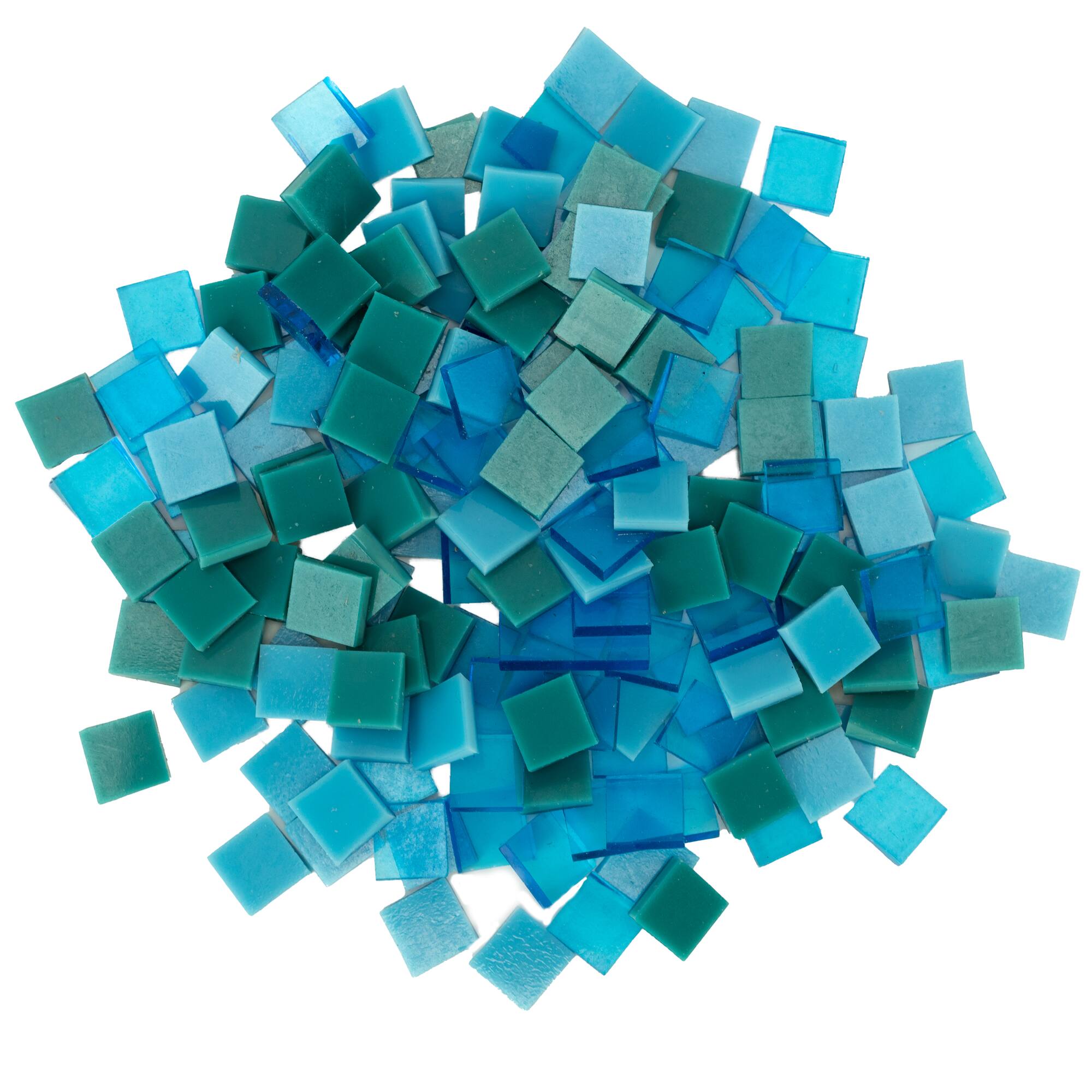 Small Aqua Mosaic Stained Glass Squares, 8oz.